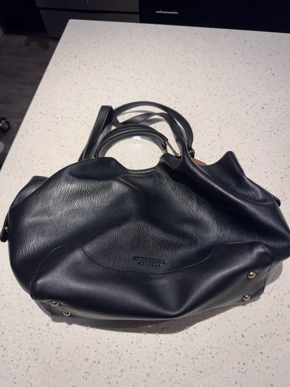 Black Leather Tote Handbag - Unbranded